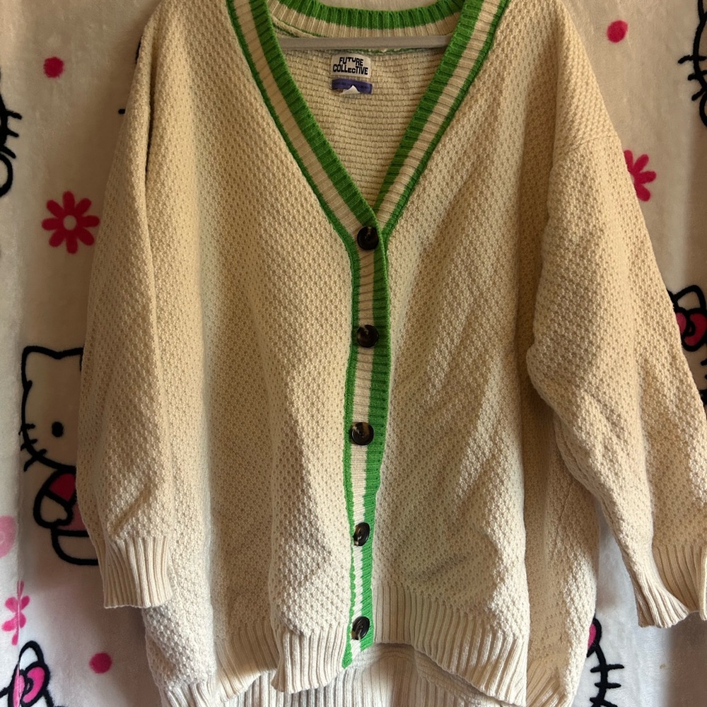 Cozy Cream and Green Cardigan Sweater